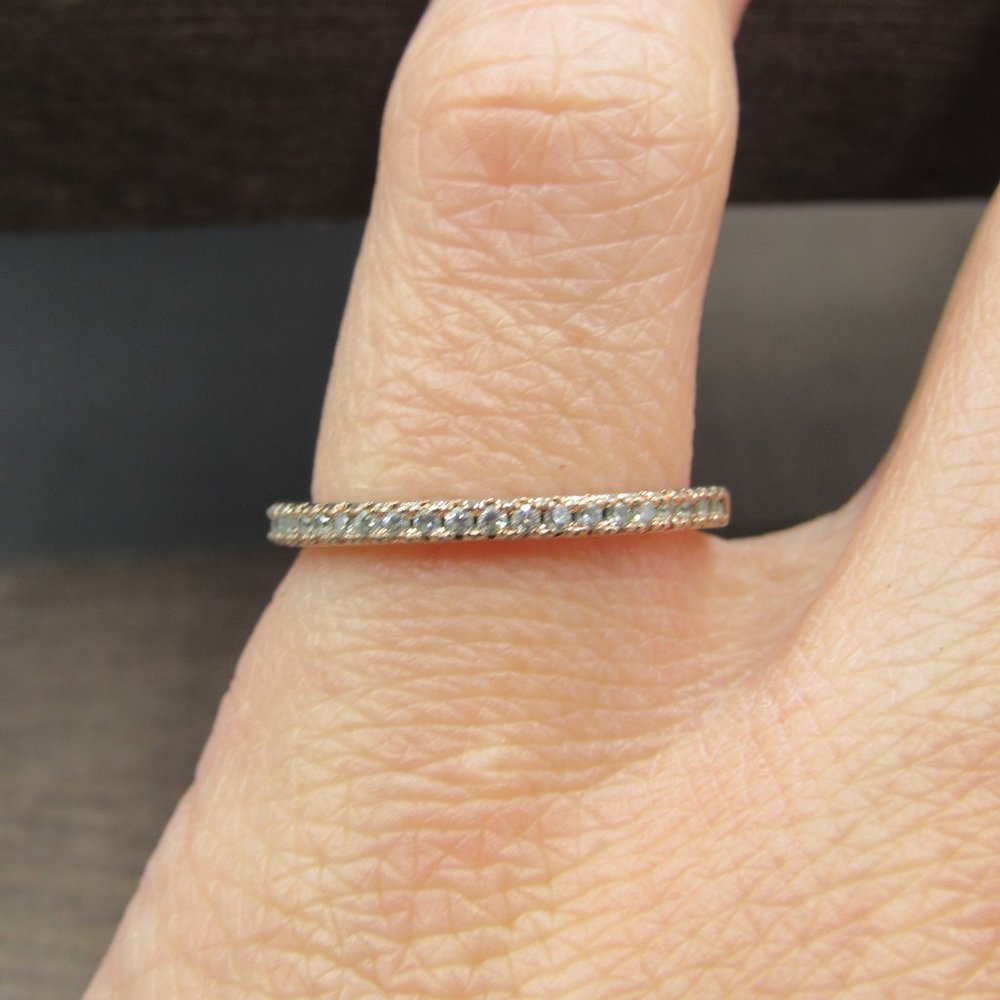 Size 6.5 Silver & Copper Tone Thin CZ Stone Band Ring Vintage - Picture 4 of 7